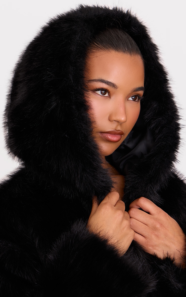 Black Hooded Faux Fur Maxi Coat | Outerwear