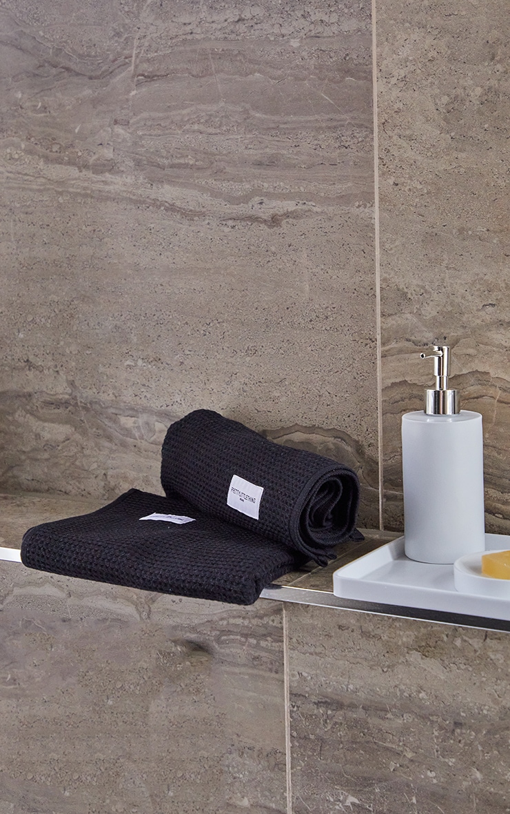 Black Waffle Cotton Hand Towel Pack Of 2