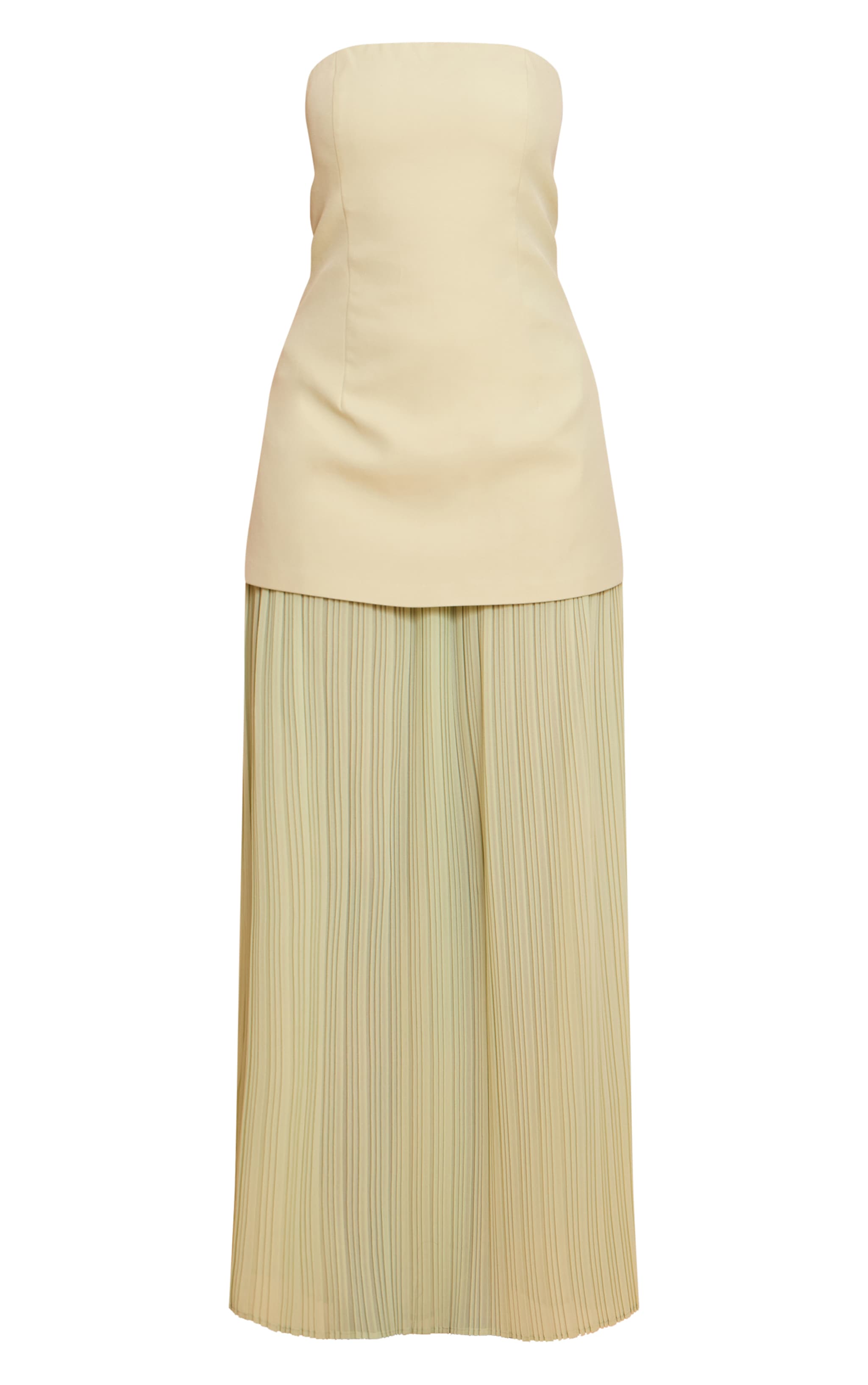Sage Green Chiffon Pleated Skirt Panel Bandeau Maxi Dress image 5