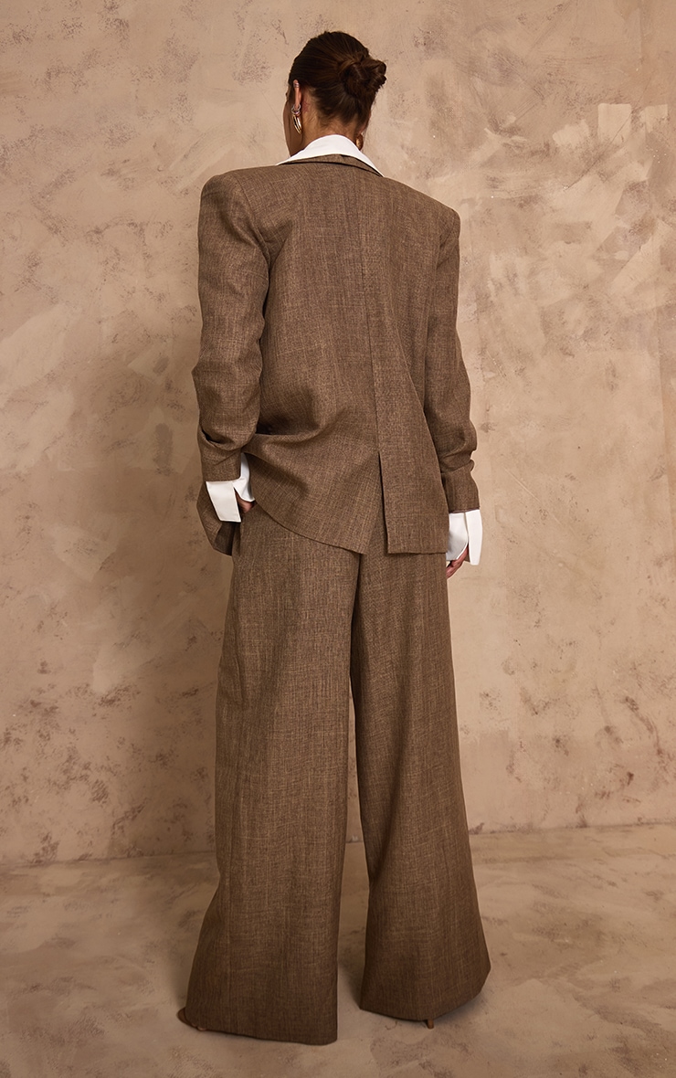 PLT Label Chocolate Brown Textured Wide Leg Pants image 3