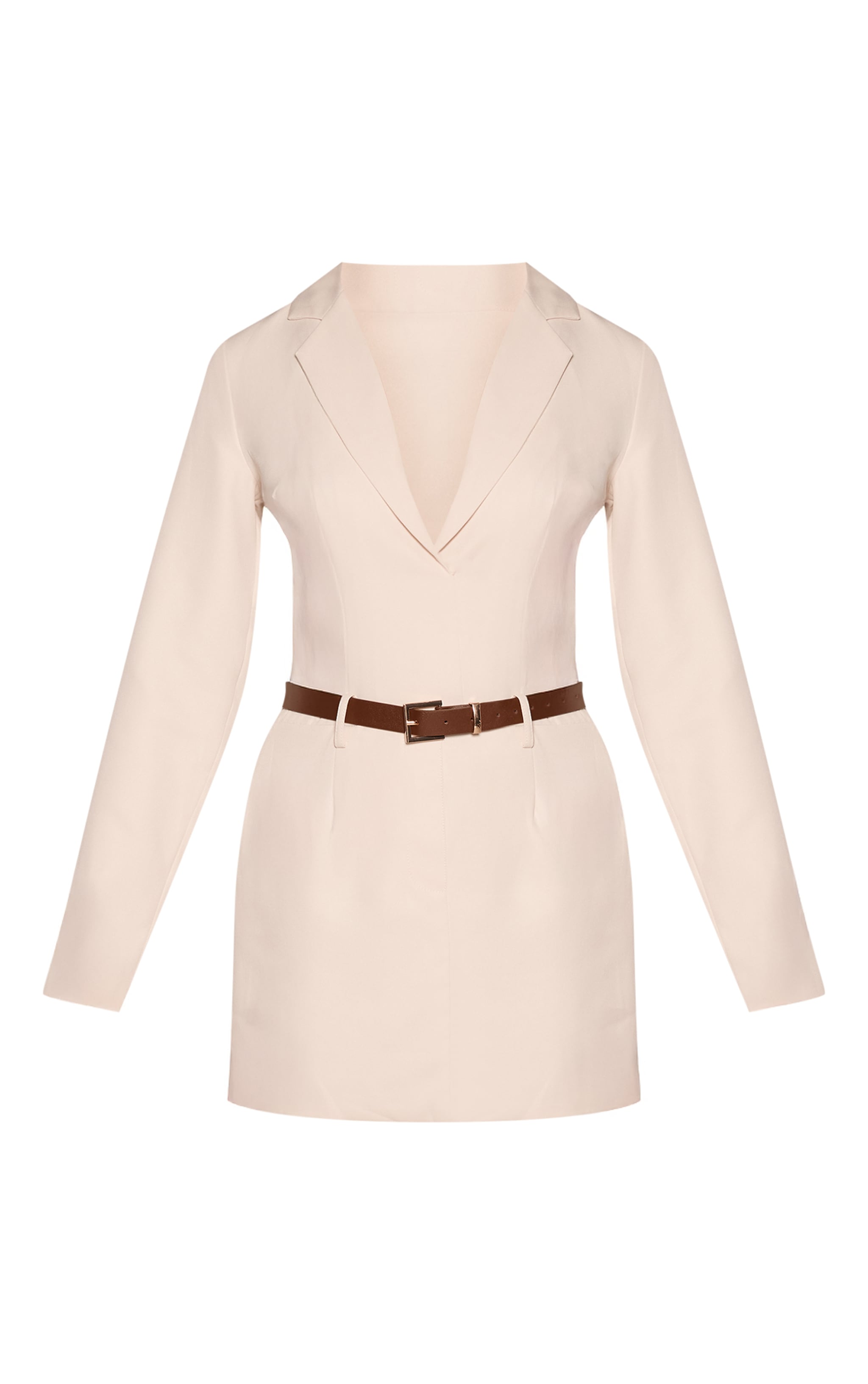 Cream Woven Long Sleeve Belted Shift Dress image 5
