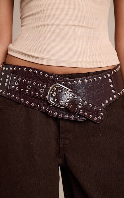 Ceinture épaisse superposée crêpée chocolat à clous