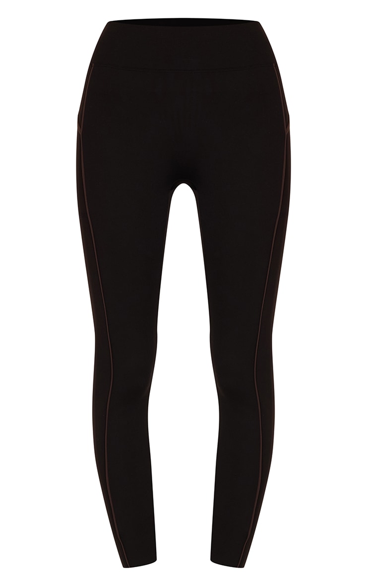 Black PLT Tab Pocket Front Contrast Seam Gym Leggings image 5