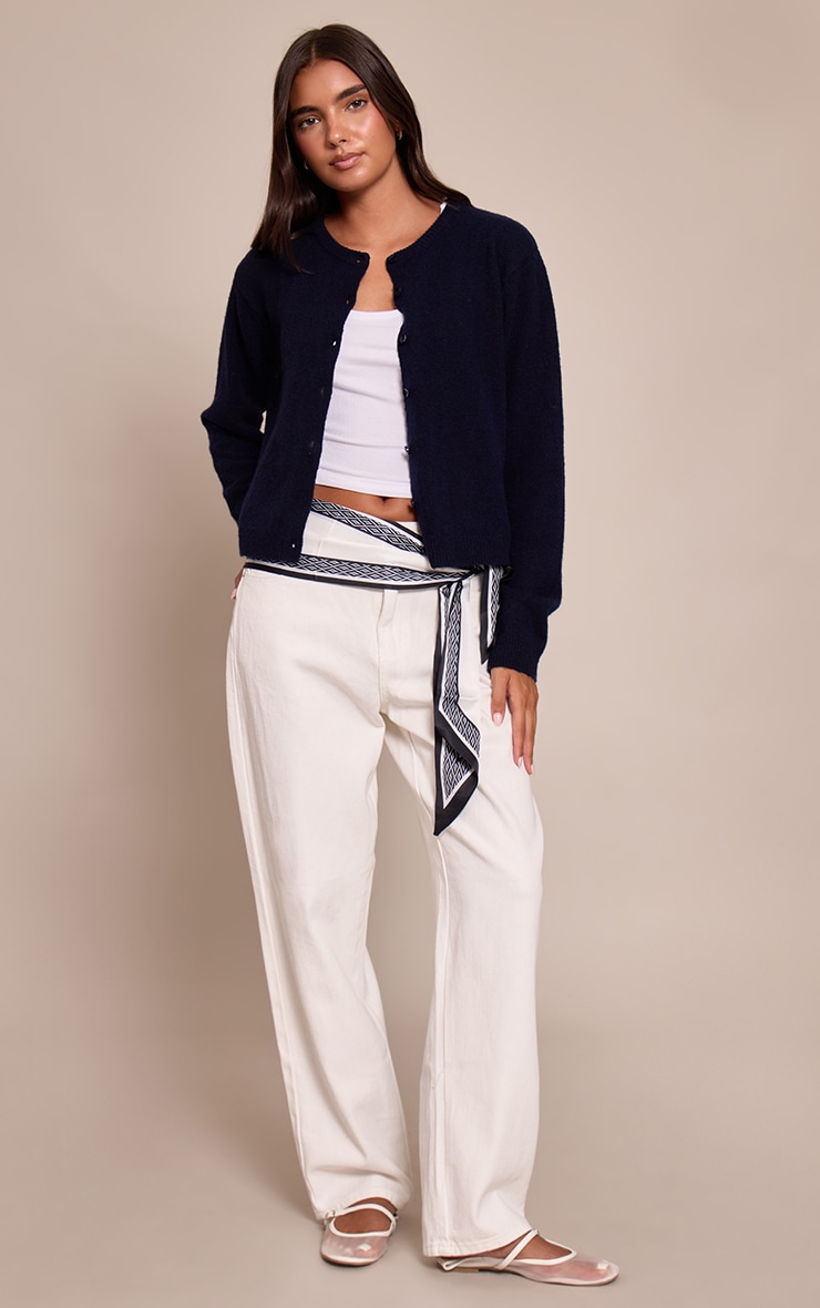 Cardigan en maille tricot bleu marine à col rond image 3