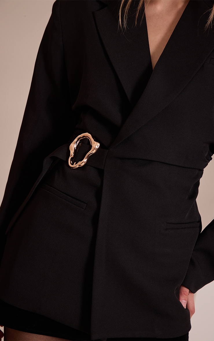 Black Belted Trim Detail Blazer image 4