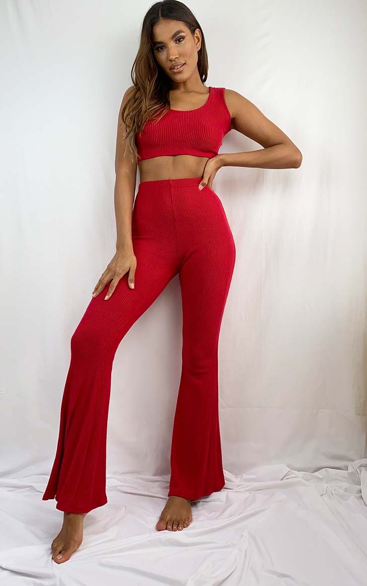 Scarlet Brushed Rib High Waisted Flared Pants