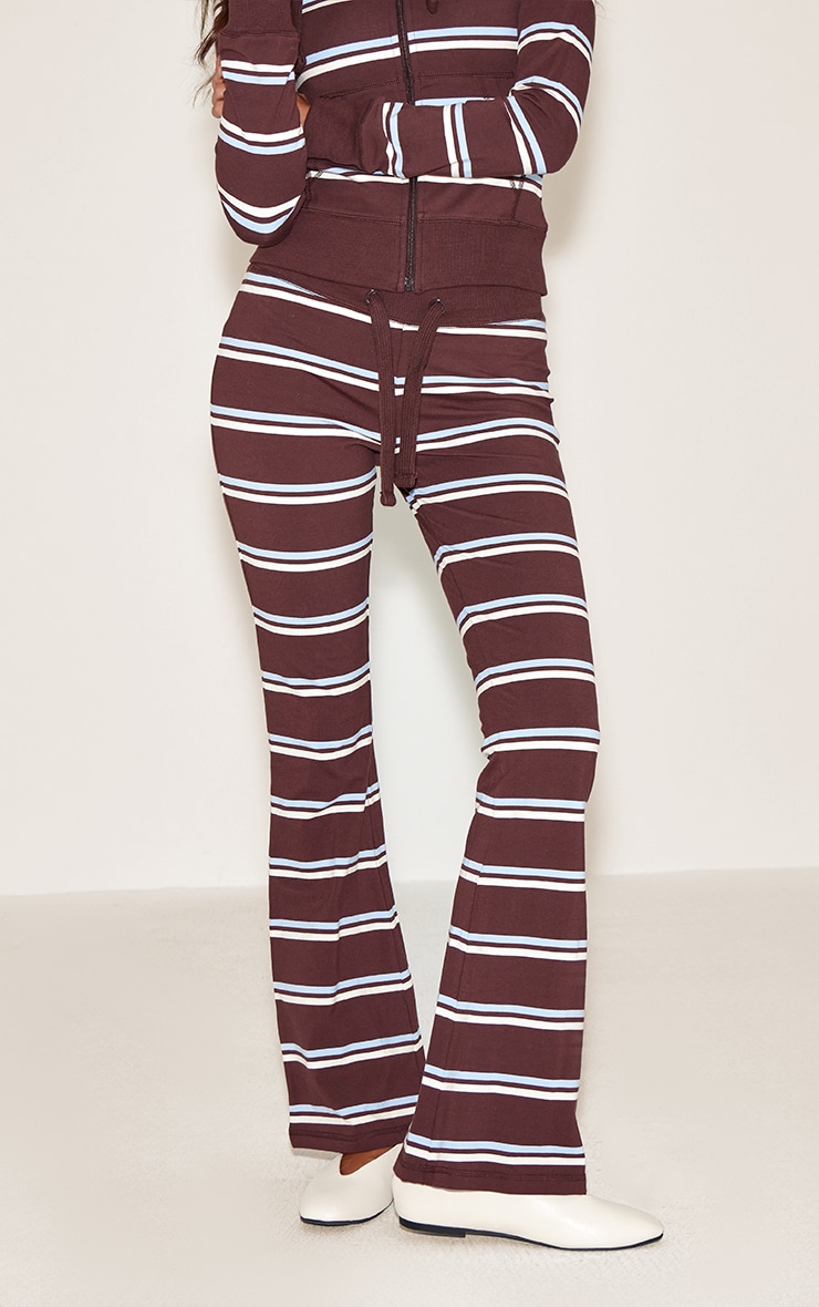Dark Brown Stripe Low Rise Skinny Flare Pants image 2