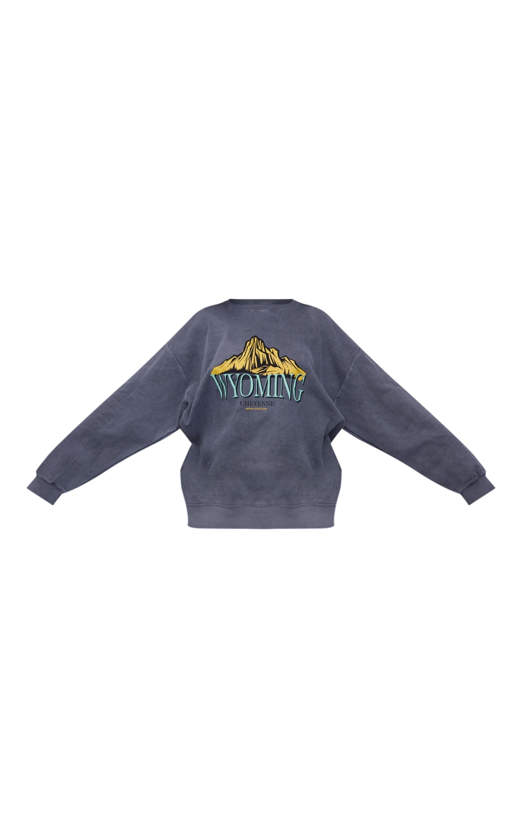 Charcoal Wyoming Graphic Printed Washed Sweatshirt image 5