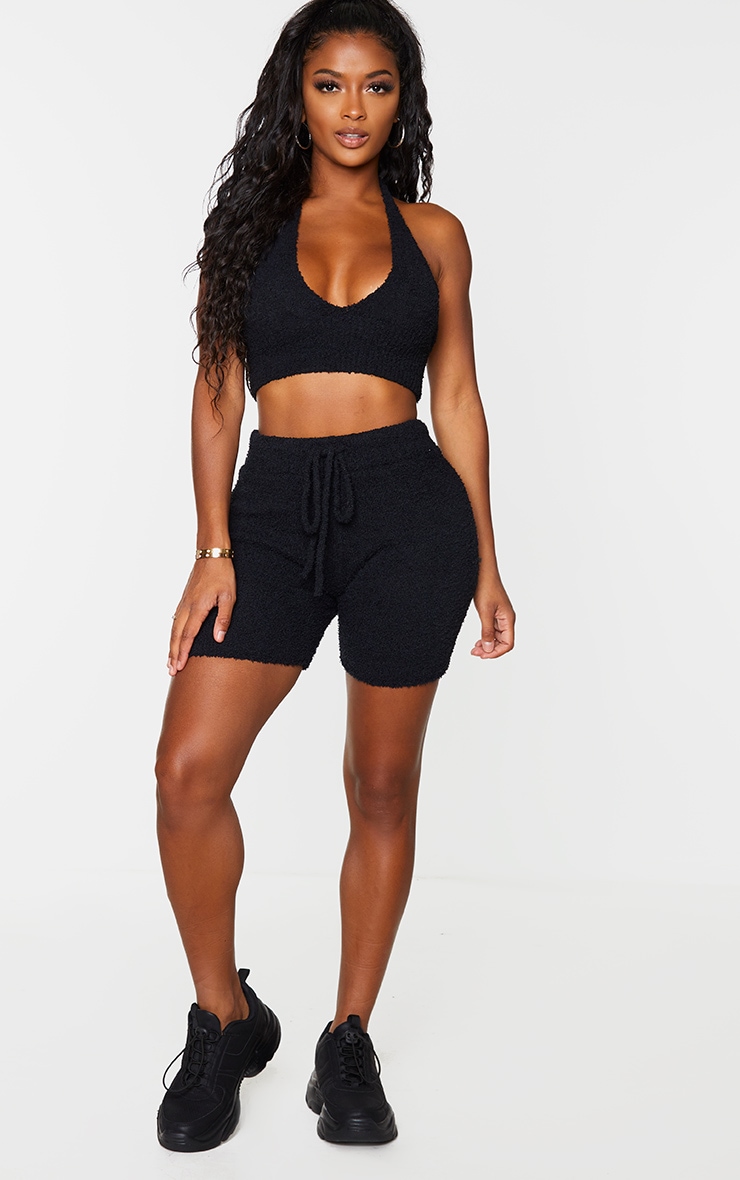 Shape Black Fluffy Knit Shorts Curve PrettyLittleThing
