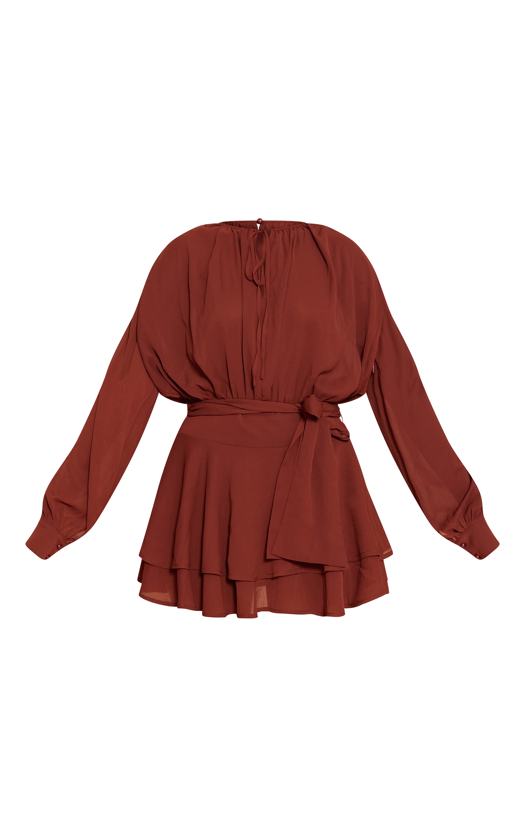 Chocolate Chiffon Belt Wrap Mini Shift Dress image 5