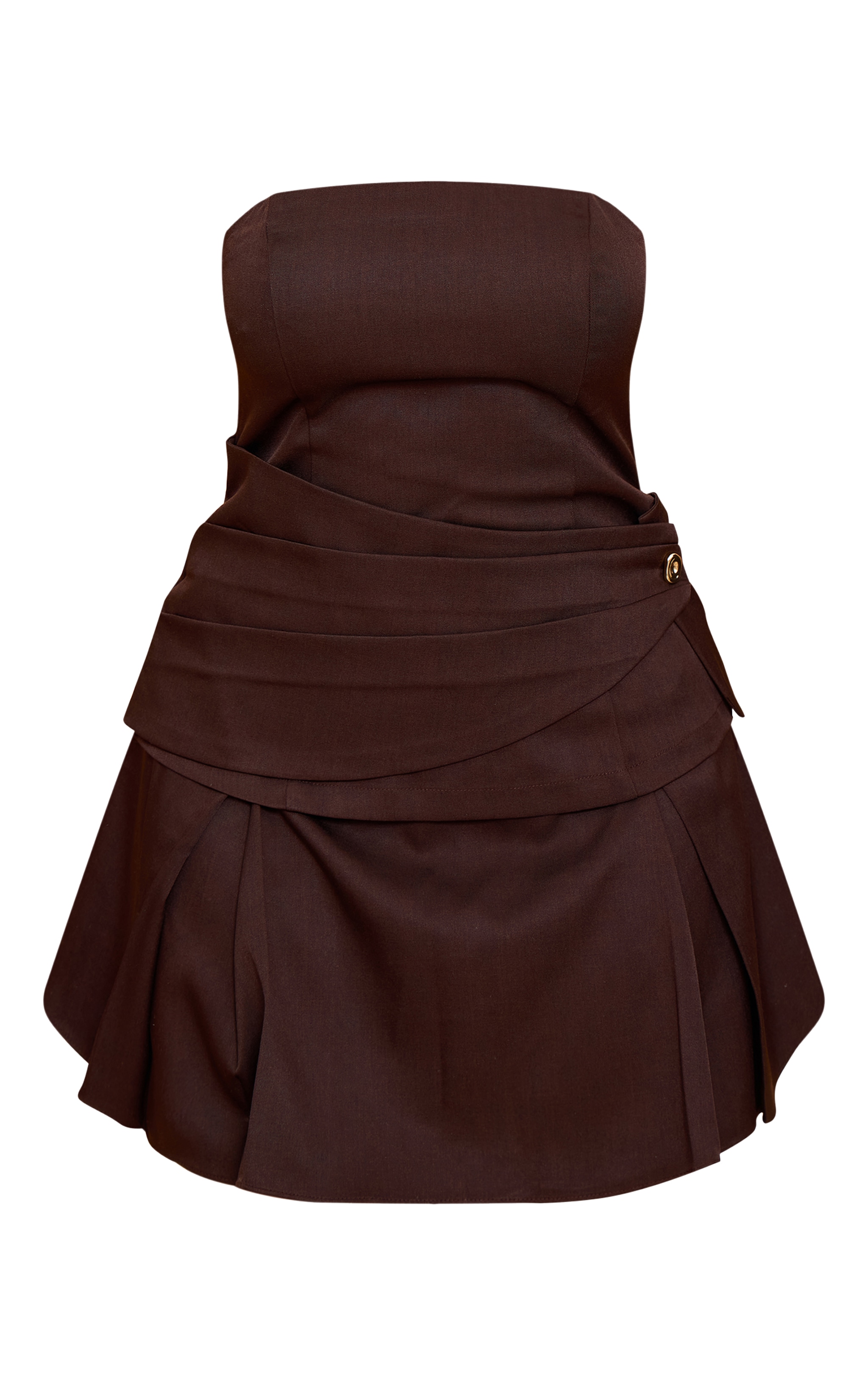 Shape Chocolate Tailored Bandeau Wrap Over Gold Trim Mini Dress image 5