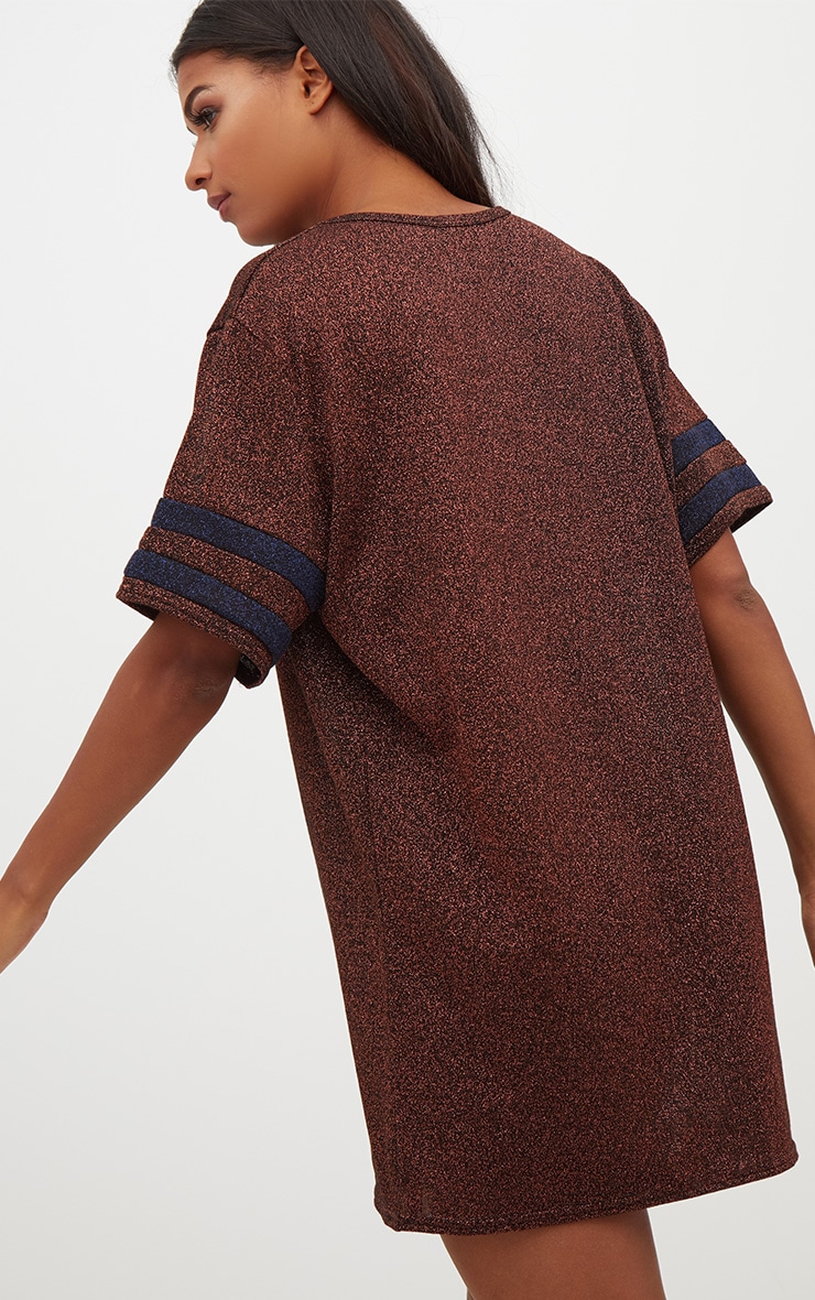 Bronze Lurex Sports Stripe T Shirt Dress PrettyLittleThing USA