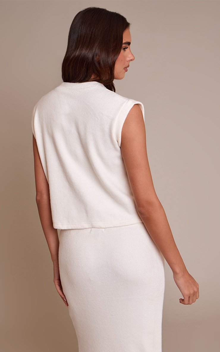 Cream Soft Brushed Chunky Rib Boxy Sleeveless Top image 2