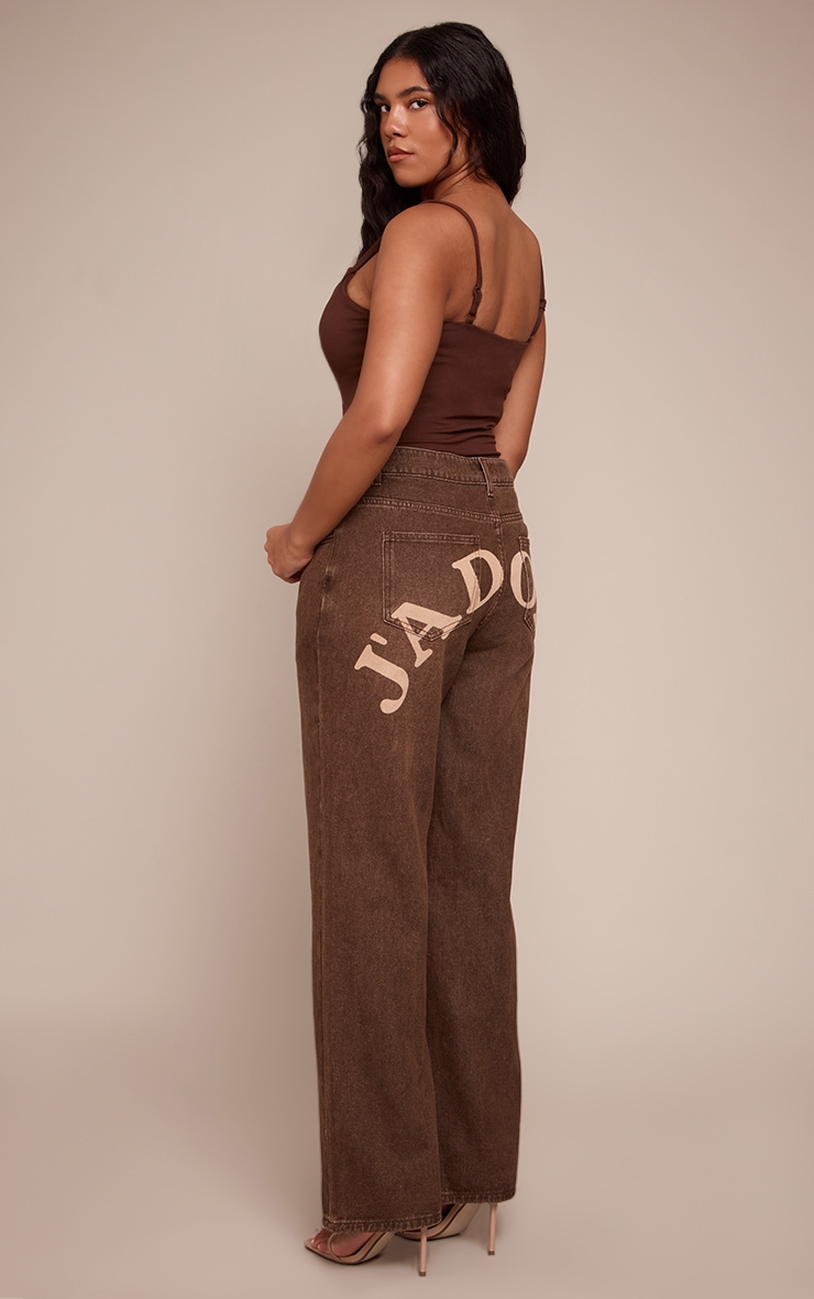 Shape Chocolate Wash Low Rise Washed J'adore Print Wide Leg Denim Jeans image 1