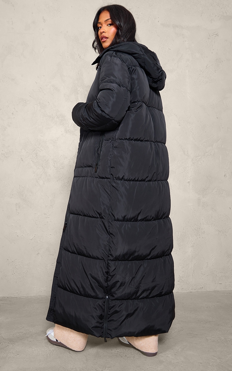 Tall Black Maxi Longline Hooded Puffer Coat image 2
