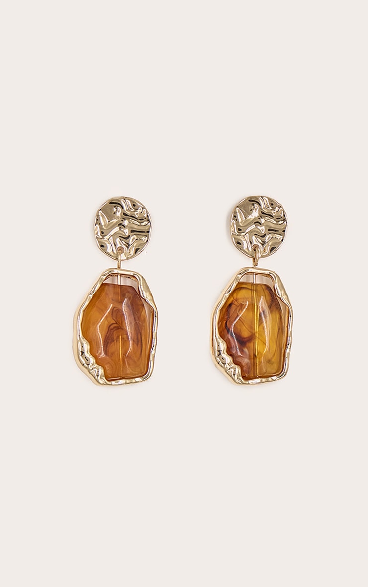 Gold Textured Amber Statement Earrings image 2