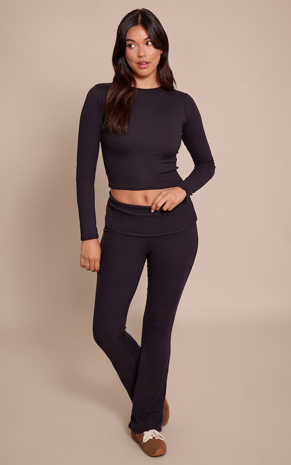 Black Soft Touch Foldover Waistband Flare Pant