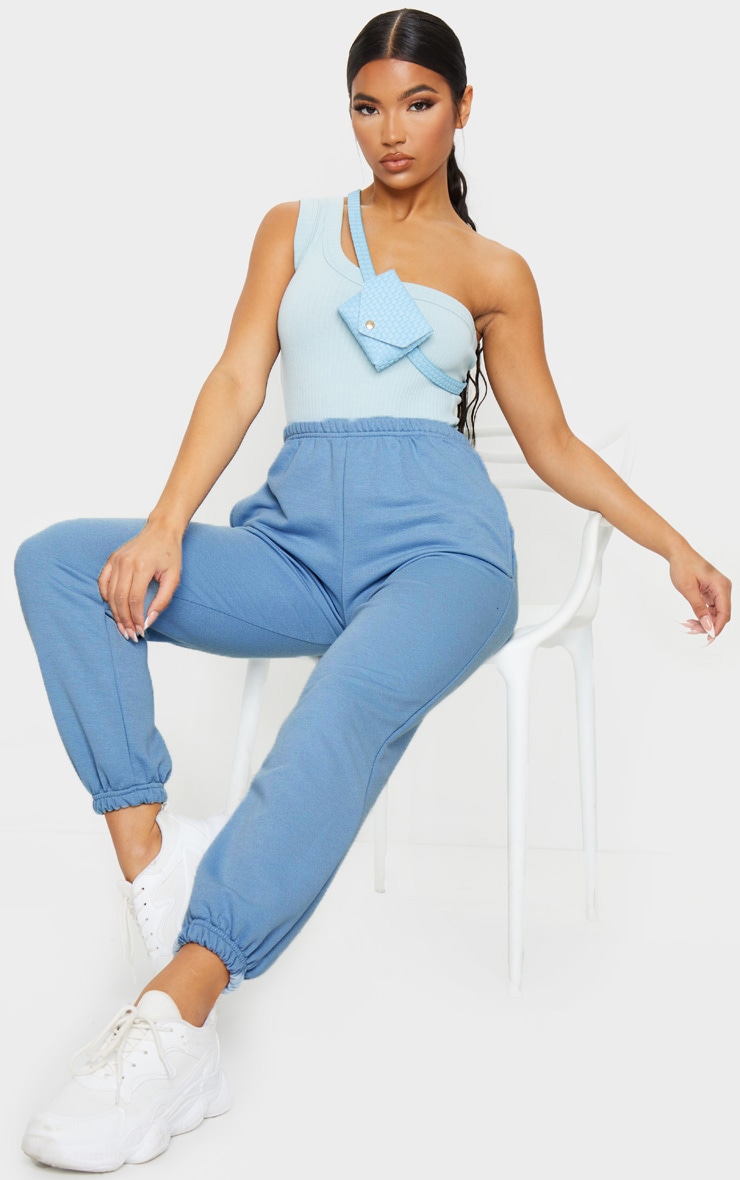 Dusty Blue Basic Cuffed Hem Jogger