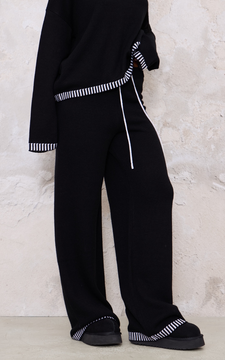 Monochrome Contrast Stitch Detail Knit Drawstring Waist Pants image 2