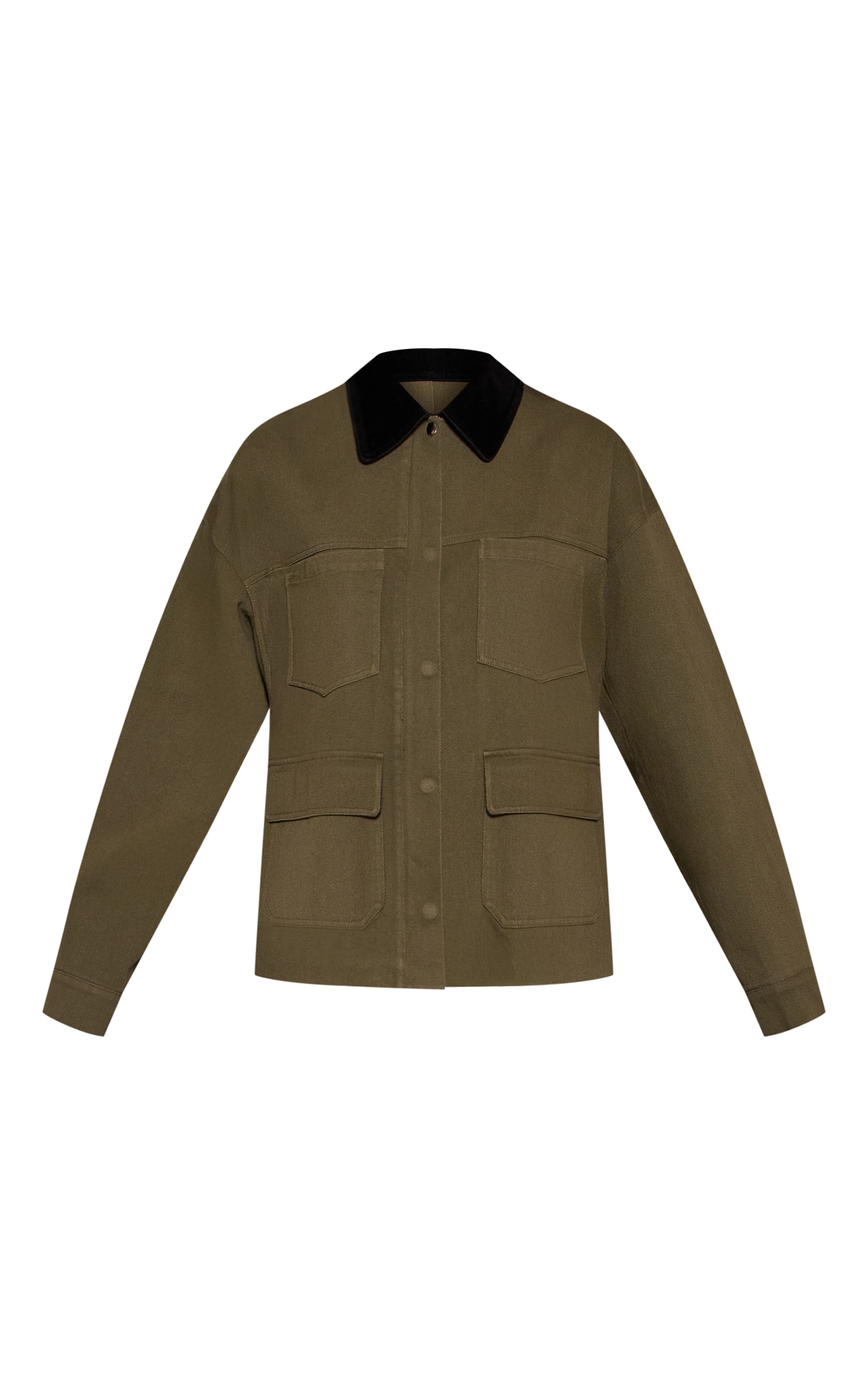 Khaki Faux Suede Contrast Collar Pocket Detail Jacket image 5