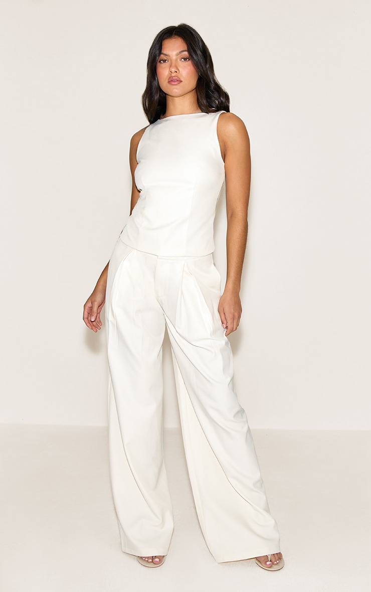 White Racer Neck Detail Tops image 3