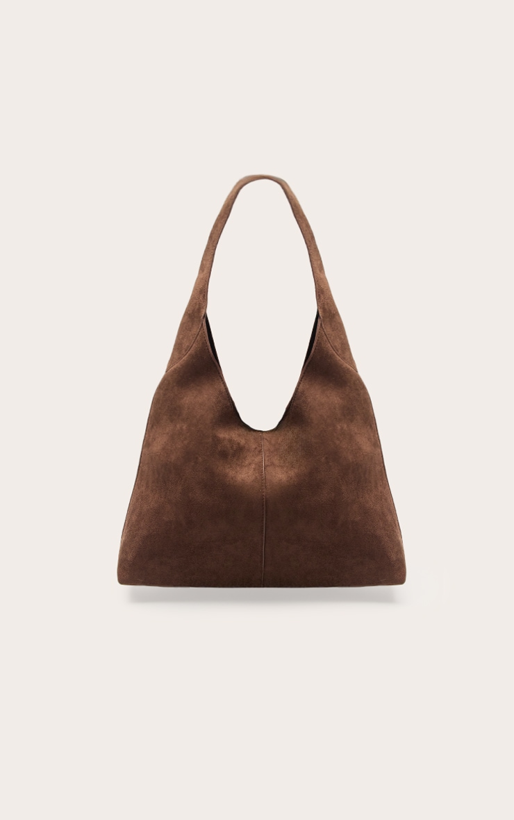 Tote bag en suédine chocolat à coutures visibles image 2