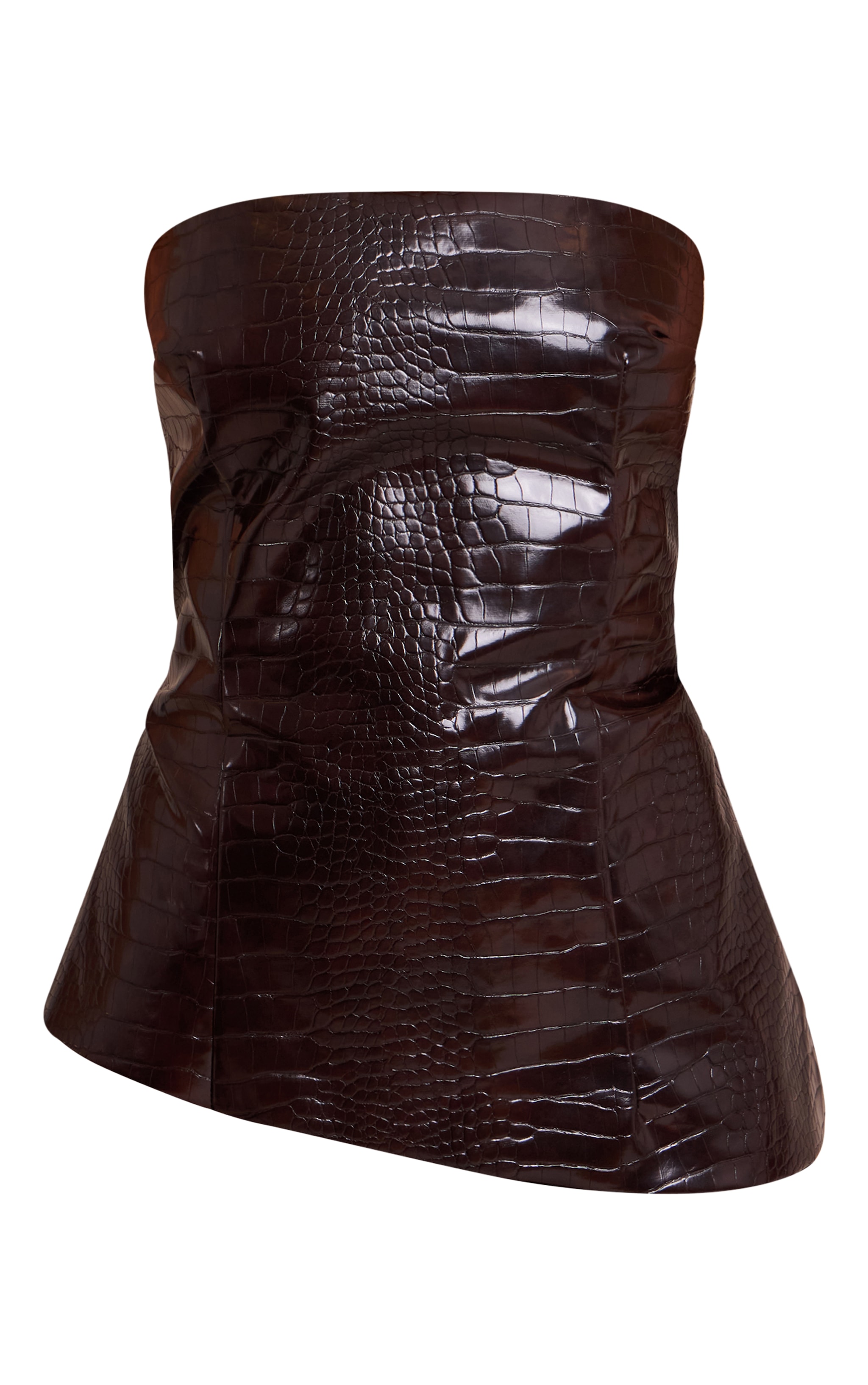 Petite Chocolate Croc Faux Leather Bandeau Top image 5