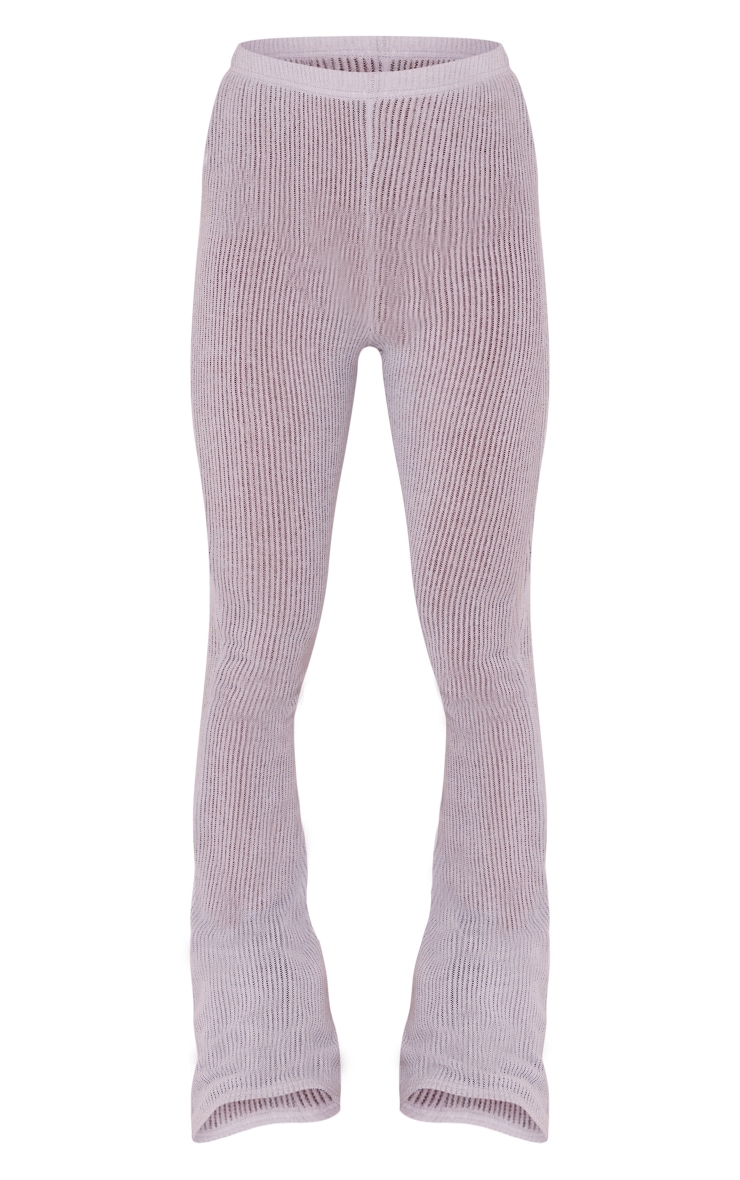 Moss Grey Soft Ribbed Flared Trousers image 5