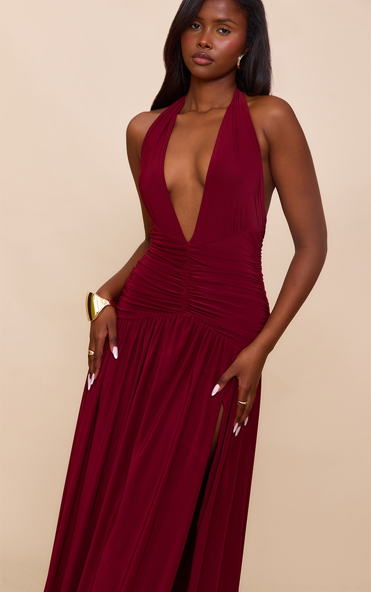 Burgundy Double Layer Slinky Ruched Maxi image 4