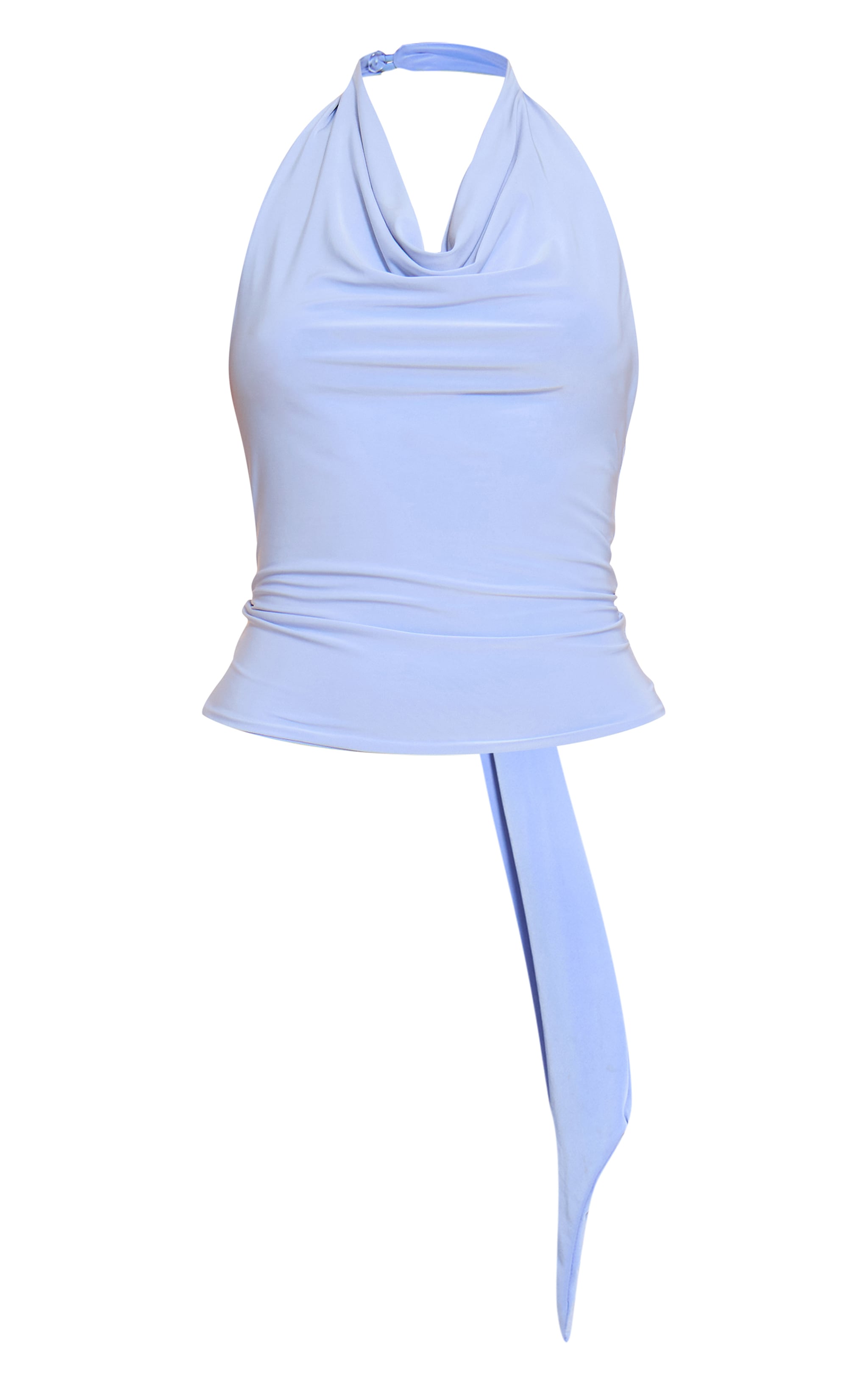 Bright Blue Double Layer Slinky Halterneck Gold Detail Backless Top image 5