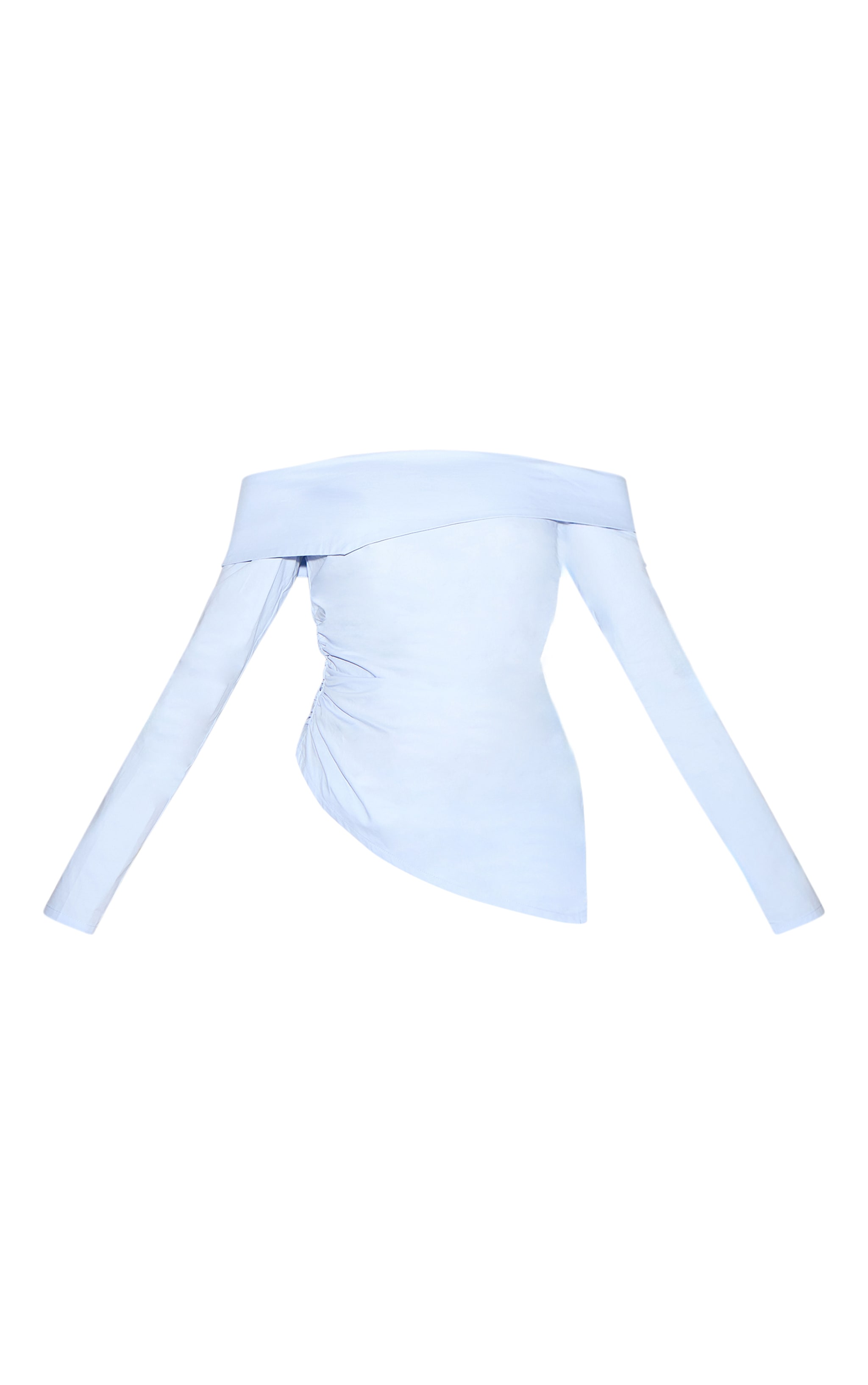 Sky Blue Cotton Ruched Asymmetric Hem Bardot Top image 5