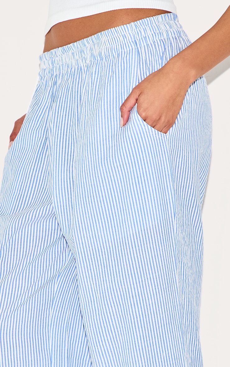 Pantalon en effet lin finement rayé bleu à taille élastifiée image 4