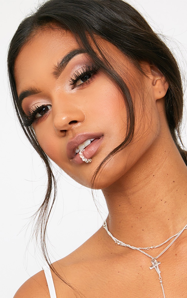 Silver Diamante Lip Ring PrettyLittleThing USA