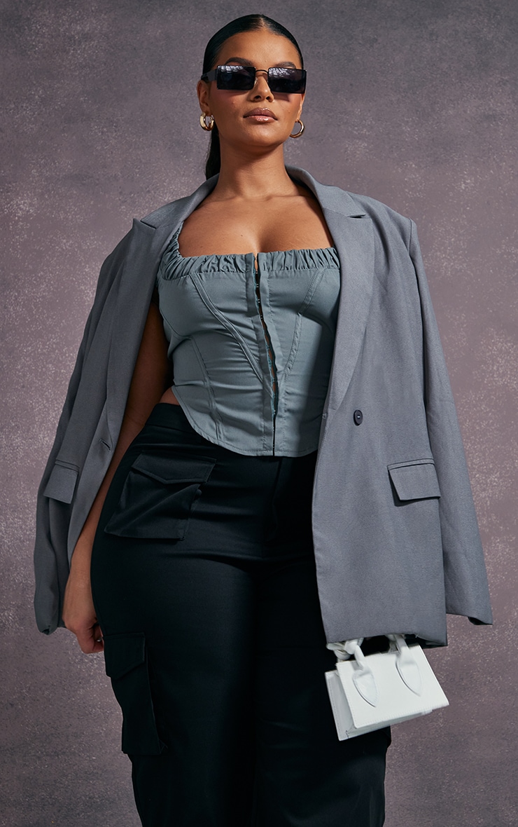 Plus Top corset gris anthracite à fronces image 3