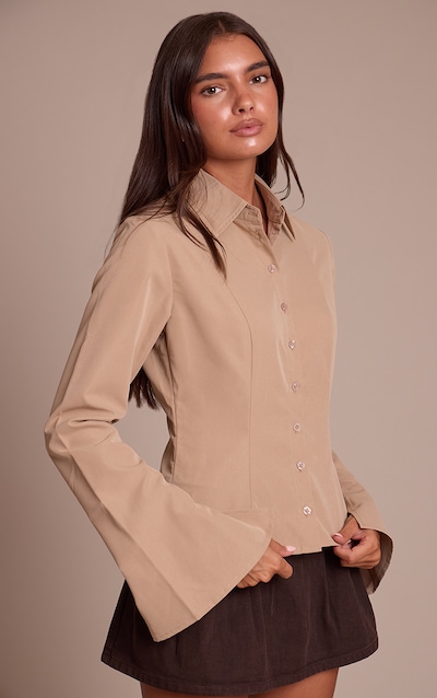 Taupe Seam Detail Fitted Shirt
