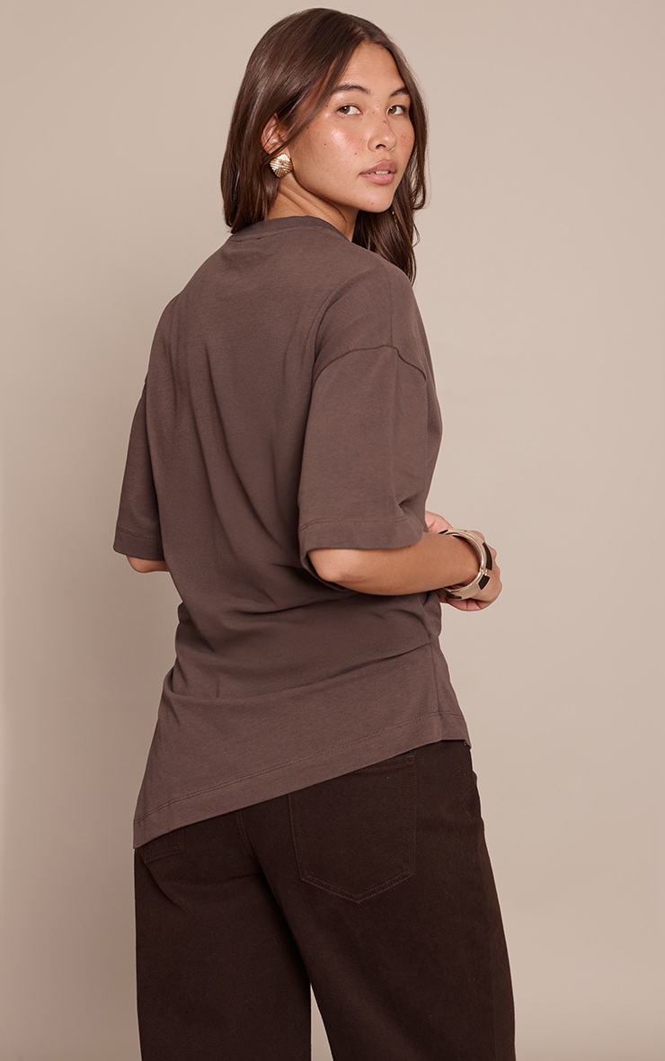  Chocolate Cotton Ruched Side Detail Oversized T Shirt  image 2