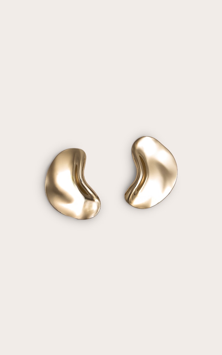 Gold Hammered Abstract Stud Earrings image 2