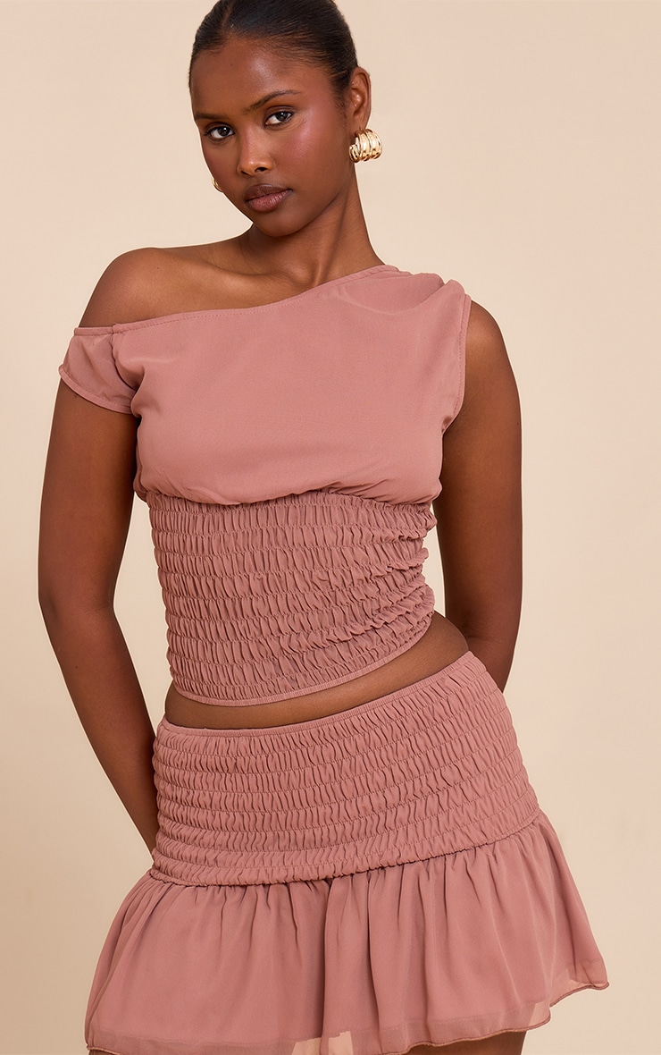 Mauve Gathered Off The Shoulder Crop Top image 1