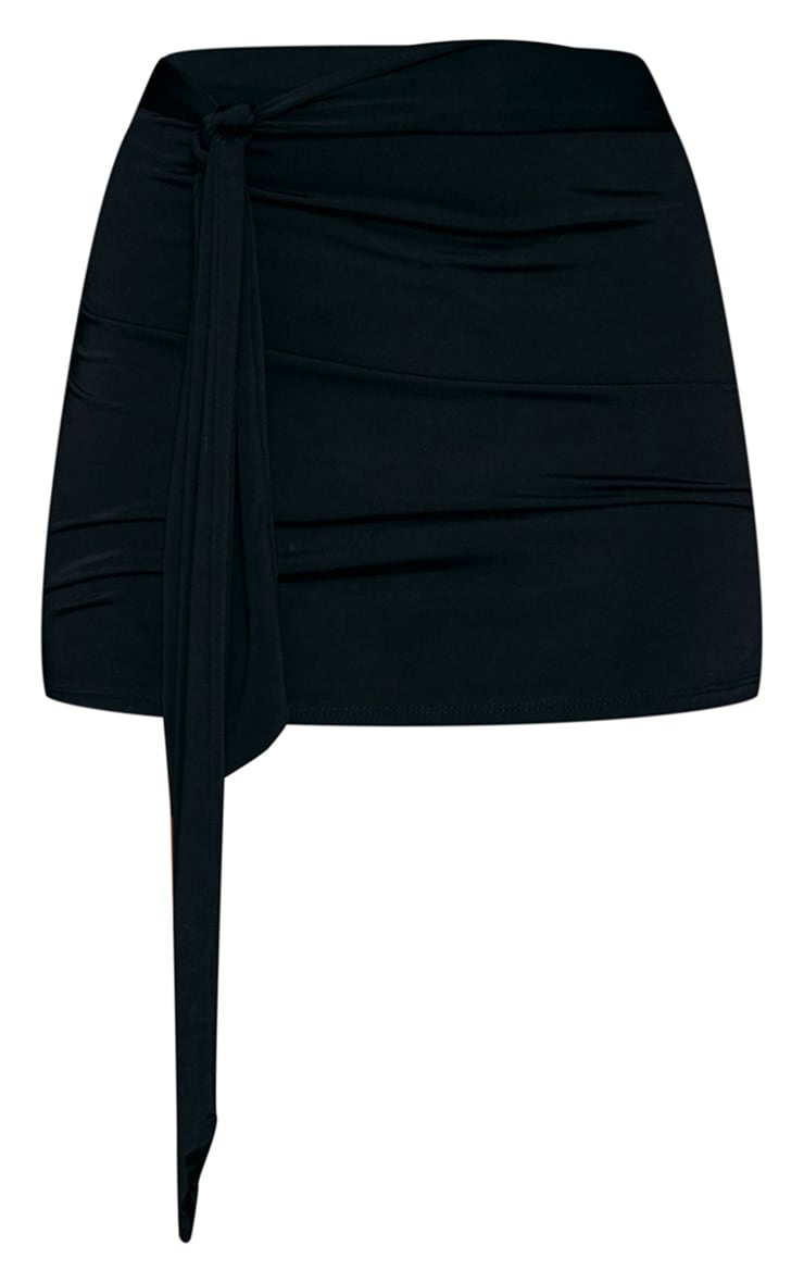 Black Slinky Acetate Tie Detail Mini Skirt image 6