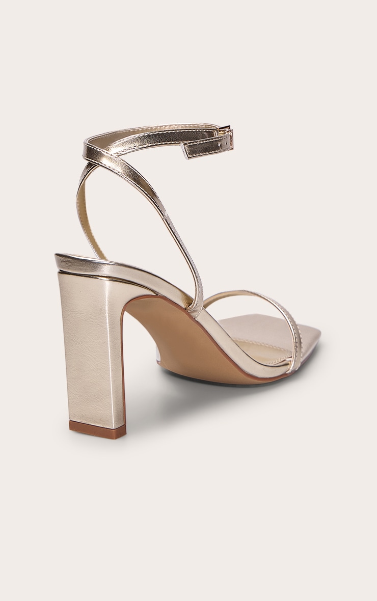 Wide Fit Gold Square Toe Slim Block Heel Barely There Sandal image 4
