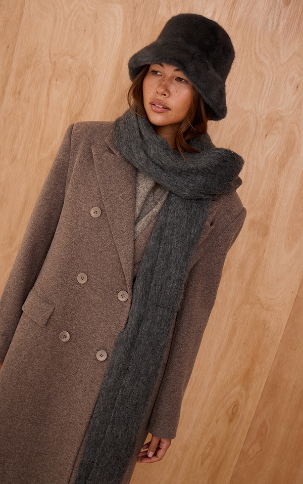 Charcoal Faux Fur Bucket Hat