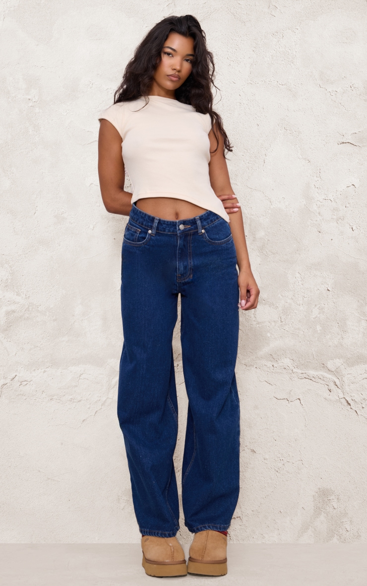 Cream Ribbed Knitted Asymmetric Long Top image 3