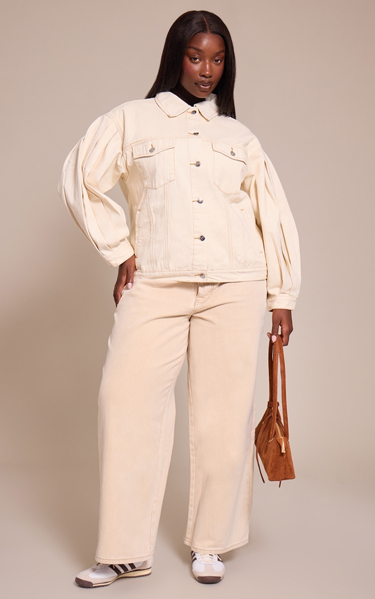 Plus Ecru Cocoon Sleeve Oversized Denim Jacket image 3