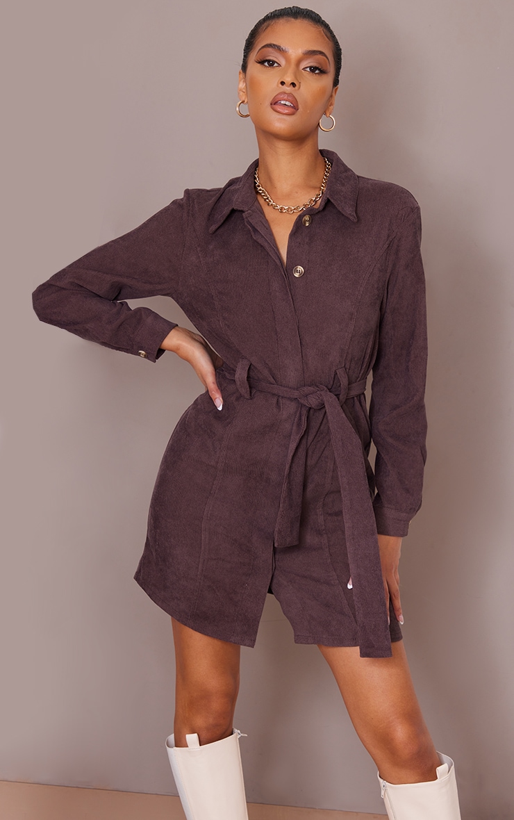 Chocolate Cord Tie Waist Shirt Dress image 3