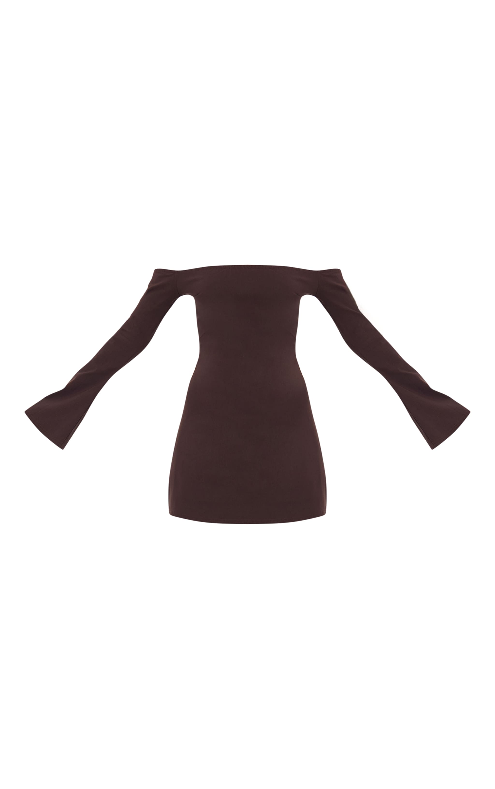 Chocolate Bardot Flared Sleeve Shift Dress image 5