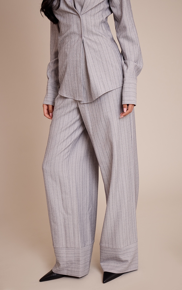 Tall Light Grey Pinstripe Woven Drawstring Pant image 2