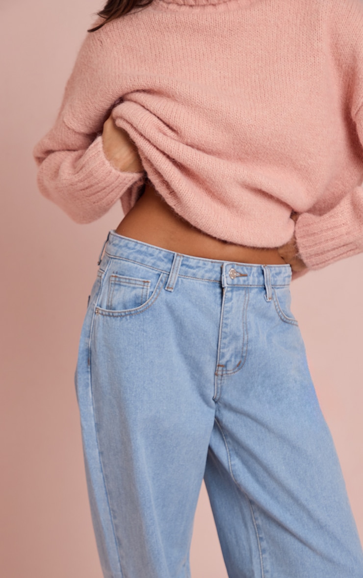 Light Blue Mid Rise Straight Leg Jeans image 4