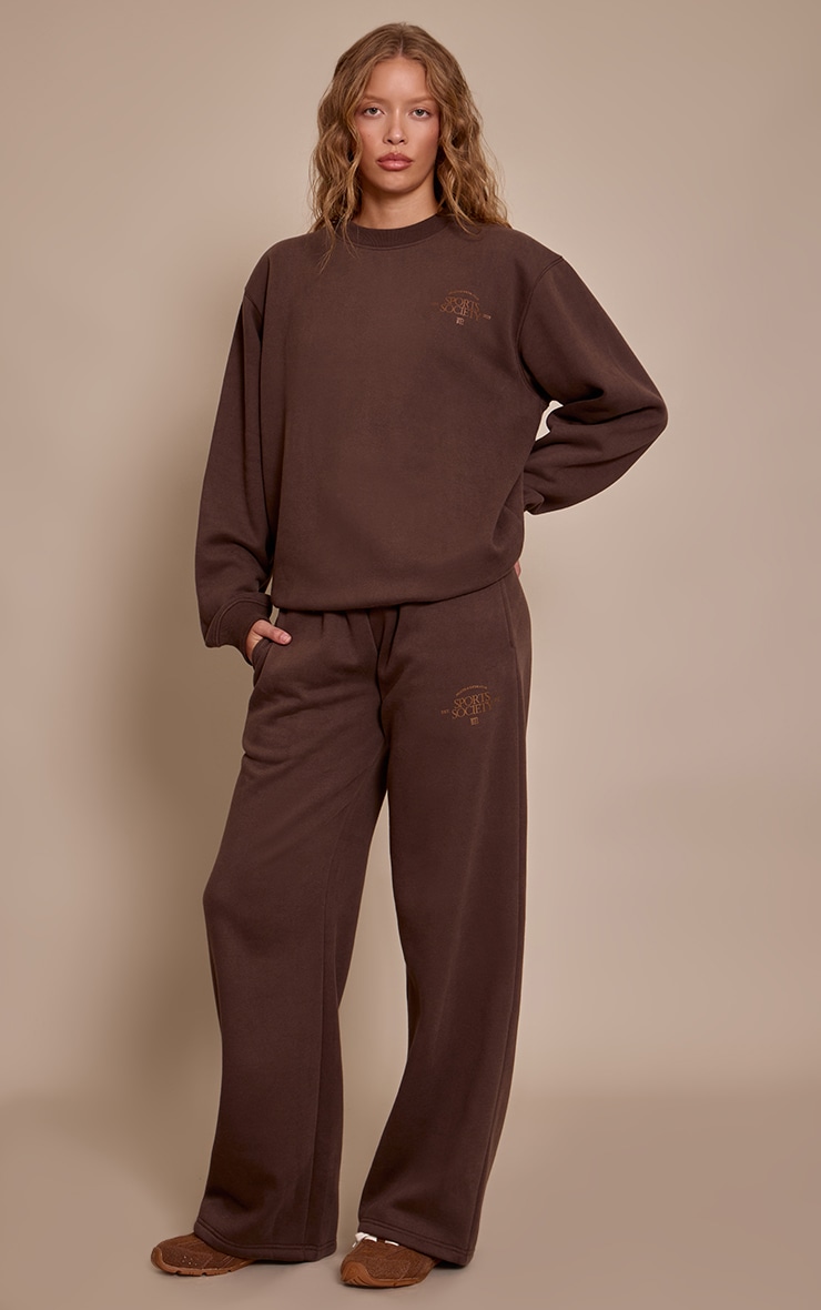 Chocolate PLT Sports Society Oversized Pull Over Sweatshirt image 3