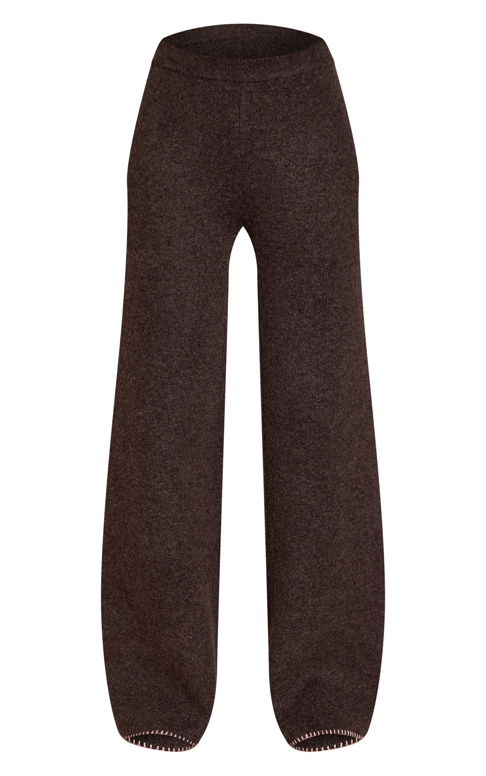 Tall Chocolate Brushed Wool Knit Blanket Stitch Wide Leg Trouser  image 5
