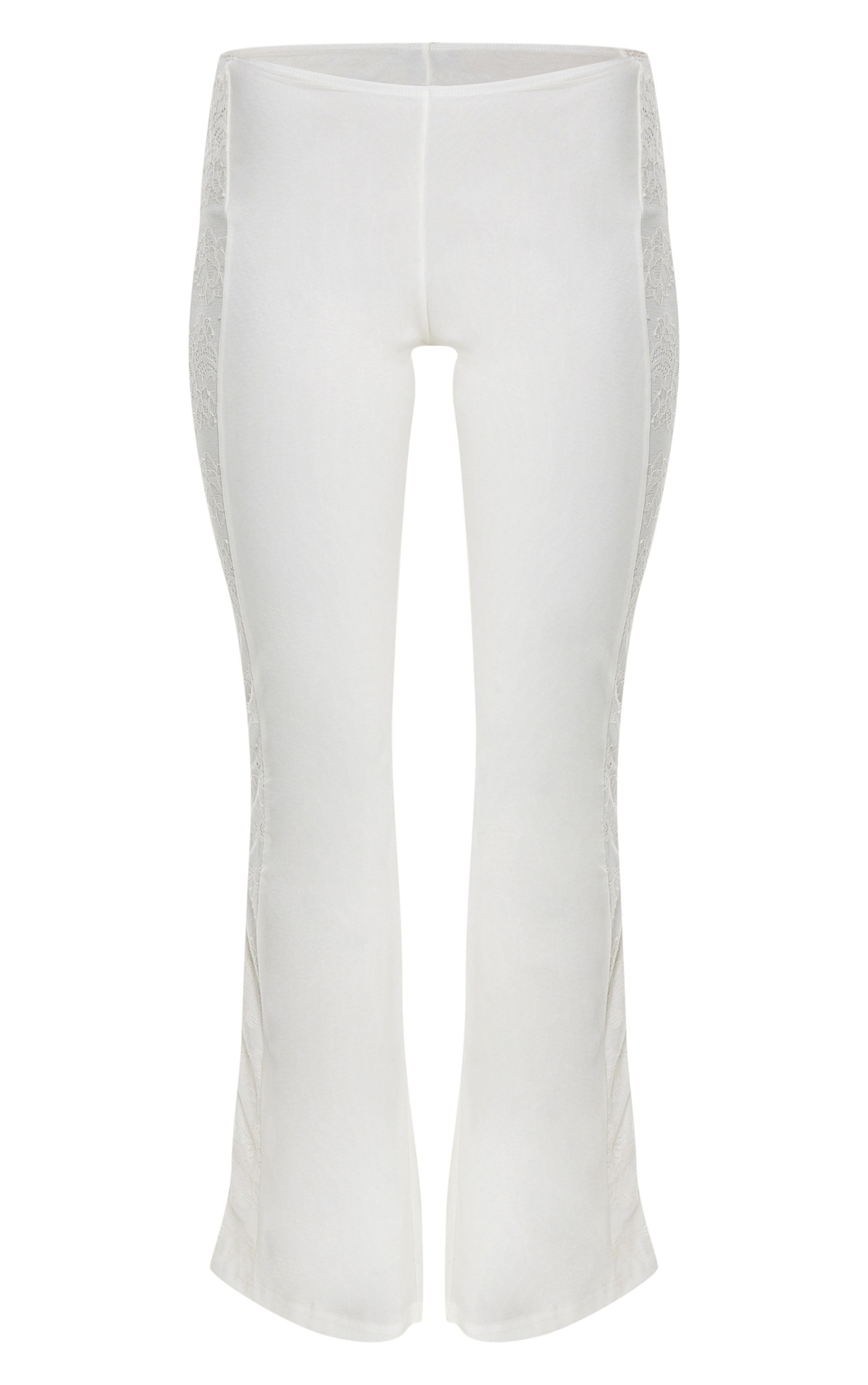 Cream Lace Mesh Panel Straight Leg Pants image 1